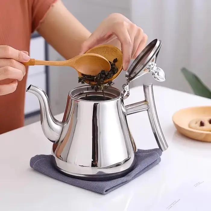 Théière en acier inoxydable avec infuseur amovible pour thé à fleurs en vrac et café pour cuisinière sûre occasionnelle usage quotidien et réception