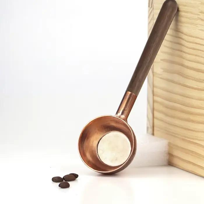 Cuillère-mesure pour grains de café, bois massif, cuivre, 10g