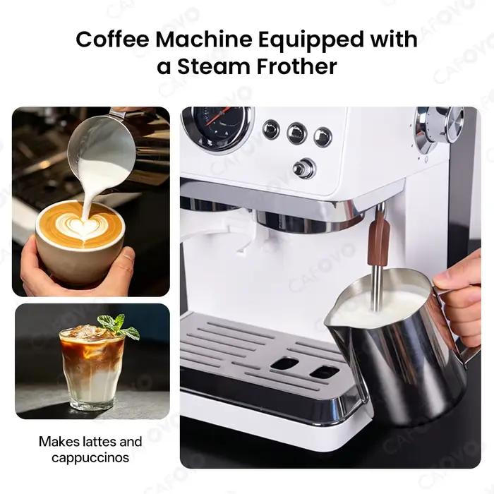 Machine à café semi-automatique 3-en-1 CAFOVO E161G avec moulin à grains intégré et mousseur à lait pour barista à domicile expresso et cold brew 220V