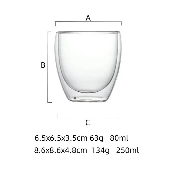 Lot de 6 tasses à café en verre transparent à double paroi de 60 ml/250 ml
