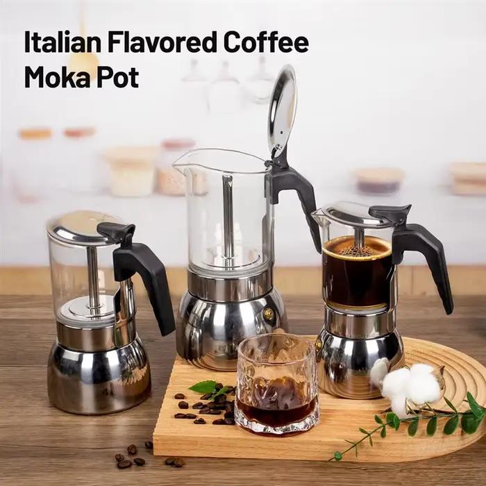 Machine à café italienne en acier inoxydable Moka Pot 9 tasses verre clair cuisinière cafetière expresso 450Ml 15Oz