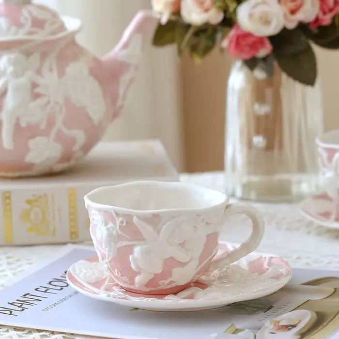 Ensemble de tasse à café et soucoupe vintage en céramique porcelaine, design palais européen, compatible micro-ondes et lave-vaisselle, cadeau occasionnel