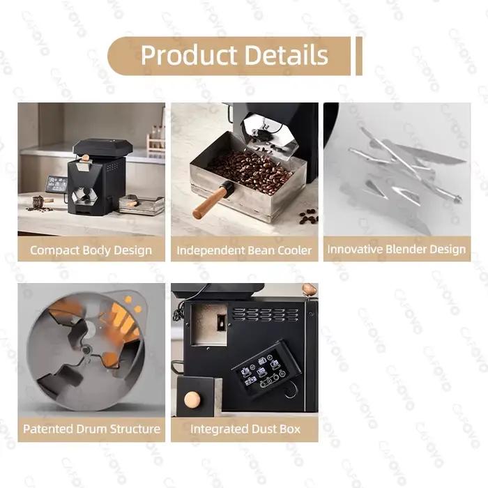 CAFOVO RE-3 Machine électrique de torréfaction de grains de café 200g agitation directe cuisson intelligente double Mode pour un usage domestique