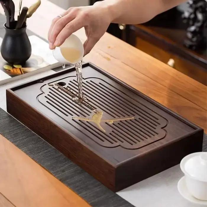 Plateau à thé chinois rétro en bambou naturel
