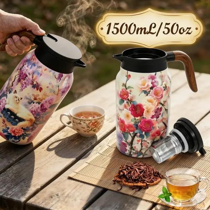 Thermos à thé vintage floral de 1500 ml avec infuseur