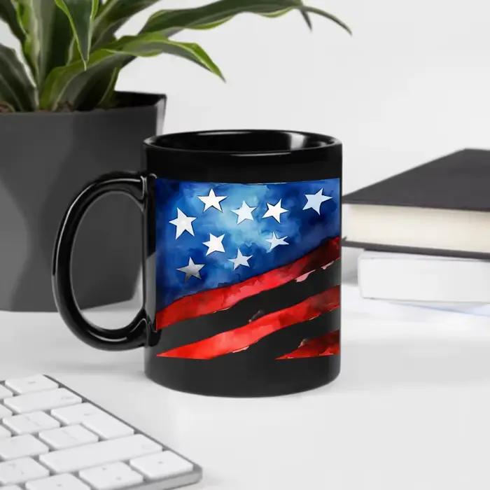 Tasse à café drapeau américain en poterie noire pour activités patriotiques et usage quotidien fierté nationale enfant style sport