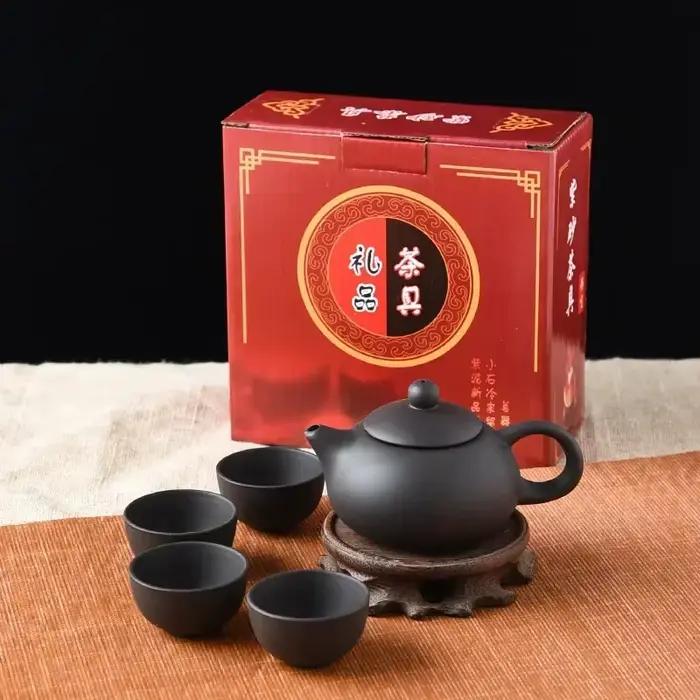 Ensemble de thé Kung Fu sable violet en céramique épaissie avec tasses et théière à fleurs pour occasions spéciales et rassemblements familiaux