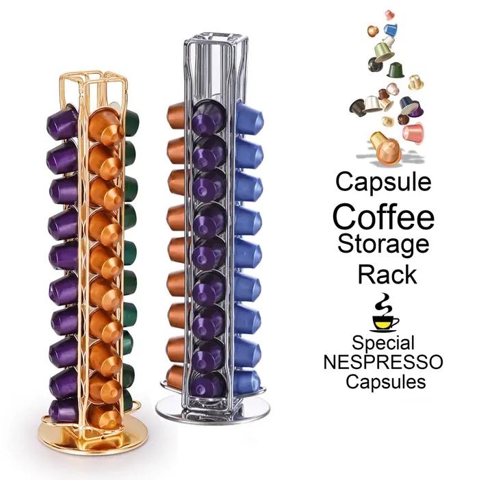 Support rotatif T1 pour capsules de café étagère de rangement pour 40 dosettes or et autres couleurs pour cuisine ou bar occasions spéciales