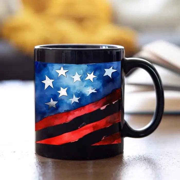 Tasse à café drapeau américain en poterie noire pour activités patriotiques et usage quotidien fierté nationale enfant style sport