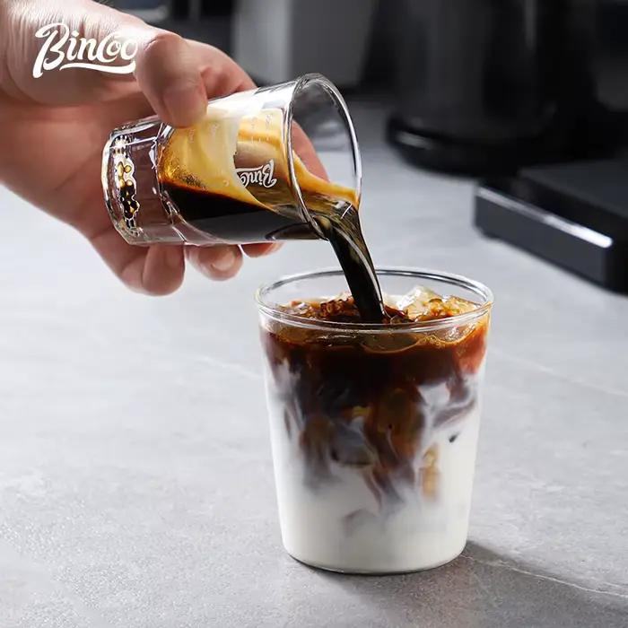 Tasse à café Bincoo en verre résistant à la chaleur avec échelle de mesure pour préparation d'espresso et de lait occasions quotidiennes et spéciales