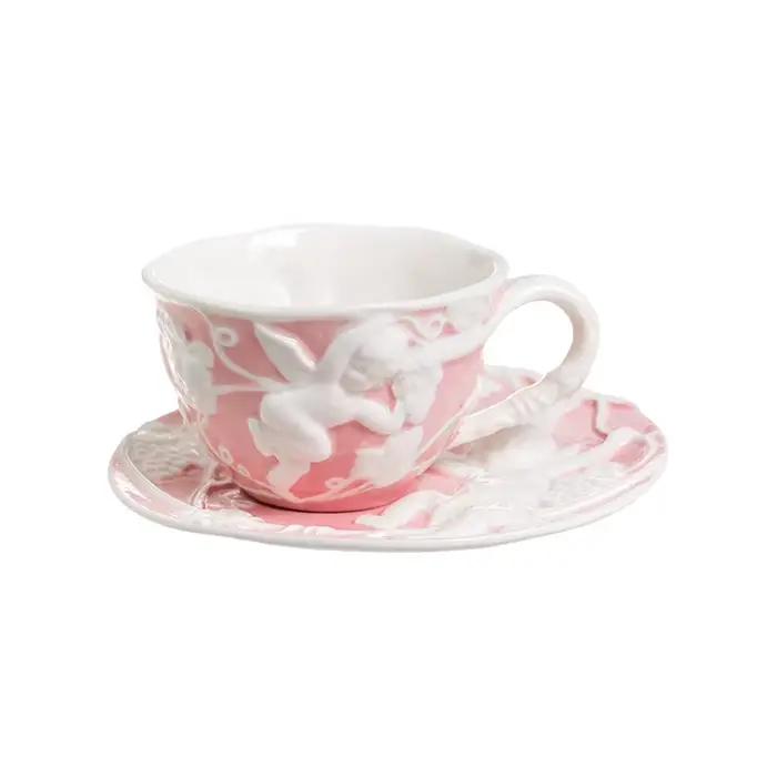 Ensemble de tasse à café et soucoupe vintage en céramique porcelaine, design palais européen, compatible micro-ondes et lave-vaisselle, cadeau occasionnel