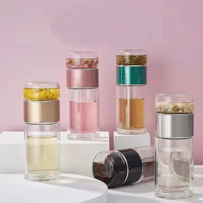 Bouteille d'eau à thé en verre borosilicaté double couche tasse à thé infuseur gobelet verres filtre à thé pour adultes occasions spéciales