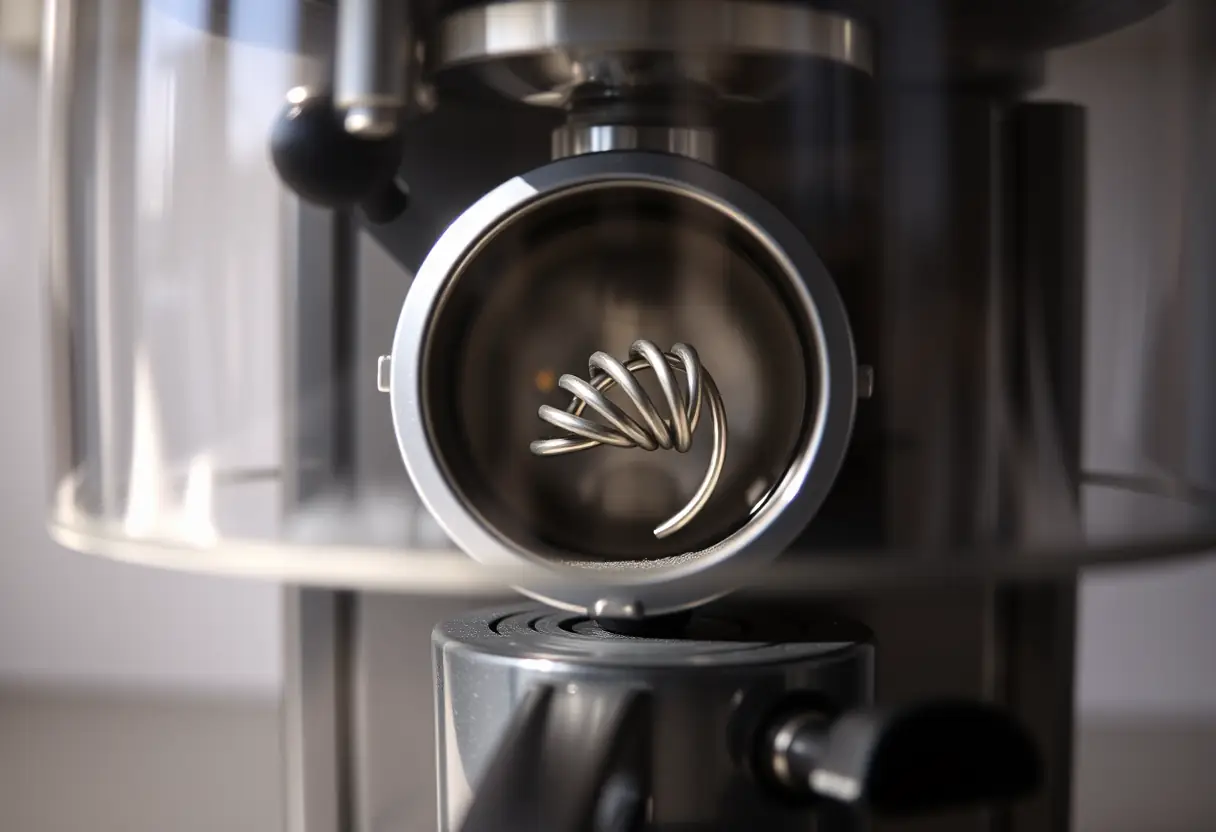 Un élément chauffant enroulé dans une machine à café à travers une vitre transparente