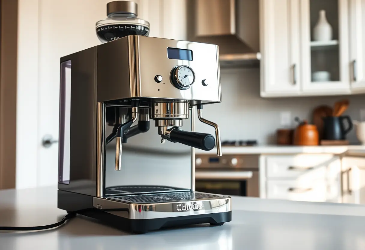 Une machine à café moderne dans une cuisine bien éclairée